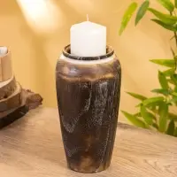 Подсвечник из дерева джати, d=7 см, 12&times;12&times;23 см, тёмно-коричневый