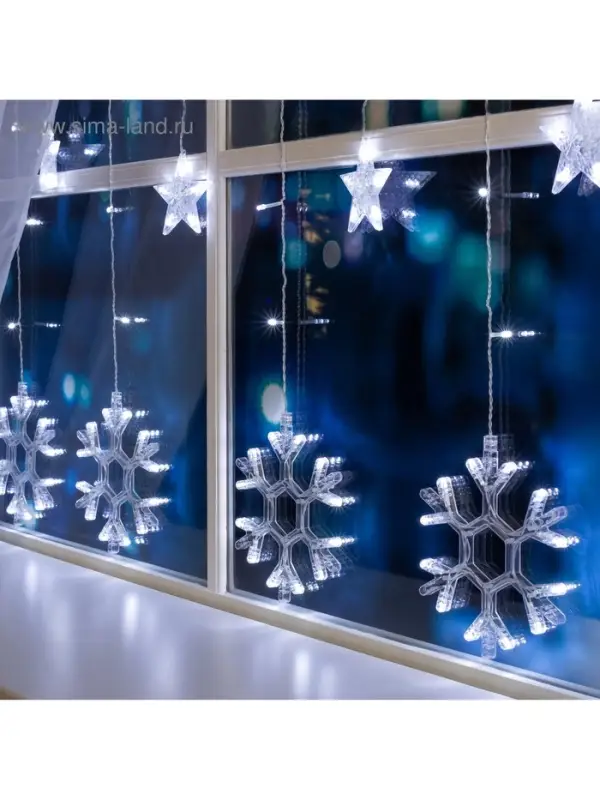 Гирлянда &laquo;Бахрома&raquo; 2.4&times;0.9 м с насадками &laquo;Снежинки&raquo;, IP20, прозрачная нить, 150 LED, свечение белое, 8 режимов, 220 В