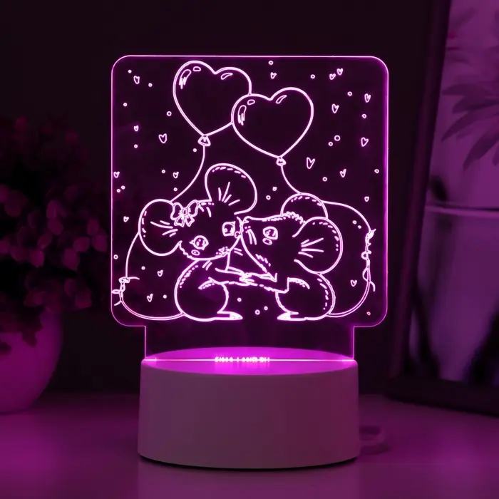 Светильник 3D RISALUX &laquo;Мышата&raquo;, LED-ночник, RGB, от сети, 11.2&times;9.5&times;12.6 см