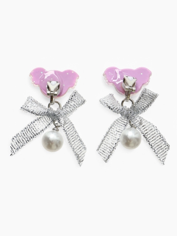 Серьги-клипсы детские  Серьги-клипсы детские "Выбражулька" коала с бантом и жемчужиной, цветные