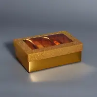 Коробка подарочная для 6 конфет золото глиттер, с окном, 12&times;8.5&times;4 см
