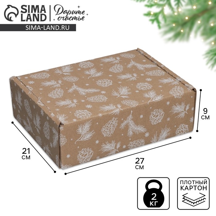 Коробка новогодняя складная «Шишки», бурый, 27 х 21 х 9 см, Новый год Коробка новогодняя складная «Шишки», бурый, 27 х 21 х 9 см, Новый год