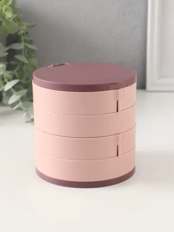 Шкатулка - органайзер для хранения украшений &laquo;Круглая. 4 уровня&raquo;, пластик, зеркало, розовая, 10&times;10&times;10 см