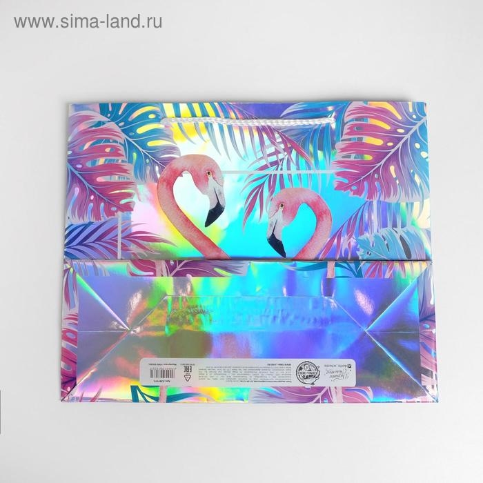 Пакет подарочный голографический, упаковка, «Фламинго», 32 х 26 х 12 см Пакет подарочный голографический, упаковка, «Фламинго», 32 х 26 х 12 см