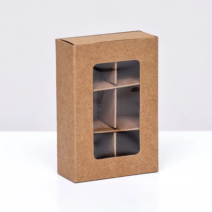 Коробка для 6 конфет, 8.7×5.8×2.5 см, Тонкие разделители, крафт Коробка для 6 конфет, 8.7×5.8×2.5 см, Тонкие разделители, крафт