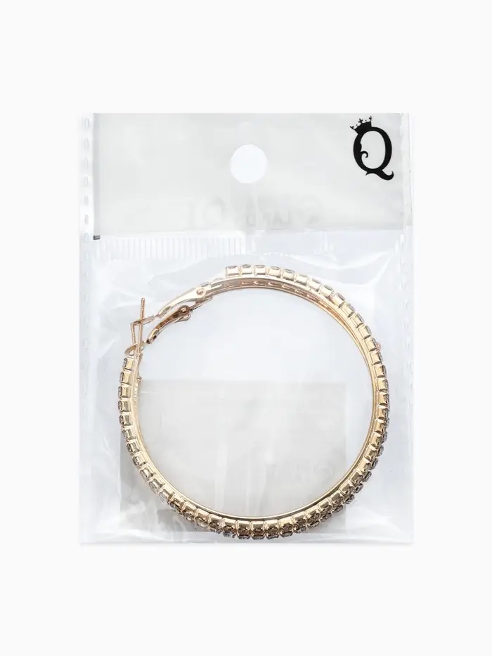 Серьги-кольца со стразами d=5.5 см, белые в золоте