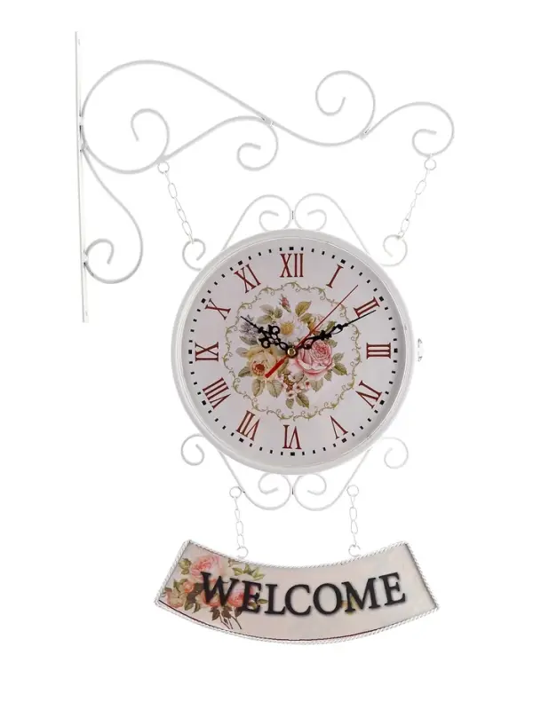 Часы настенные двусторонние, на подвесе WELCOME, d=23 см, 47&times;31 см, 2хАА, белые
