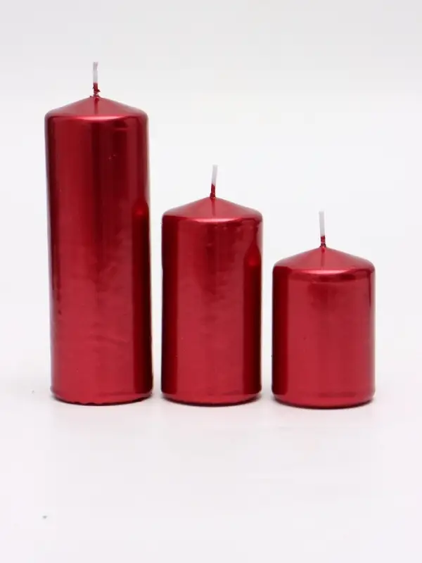 Свеча столбик 5&times;7.5, 10, 15 см, набор 3 шт., красный металлик