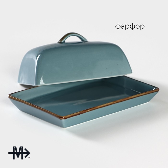 Маслёнка фарфоровая Magistro «Церера», 18×12 см, цвет голубой Маслёнка фарфоровая Magistro «Церера», 18×12 см, цвет голубой