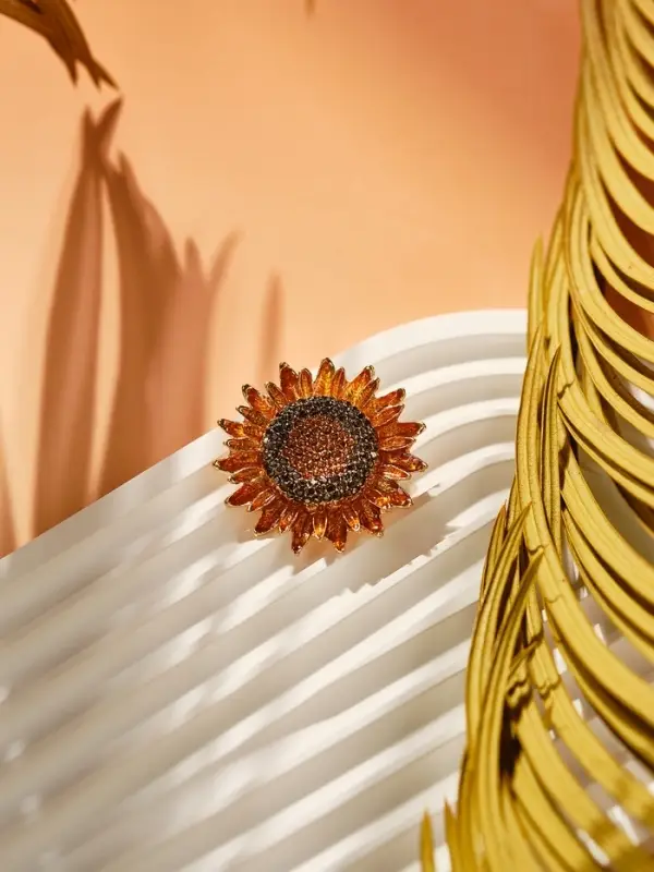 Брошь-кулон &laquo;Цветок Подсолнух&raquo;, серая, золотой в золоте