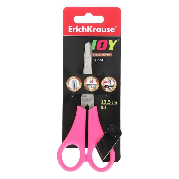 Ножницы детские 13.5 см, ErichKrause Joy, с закруглёнными концами лезвий и линейкой, МИКС