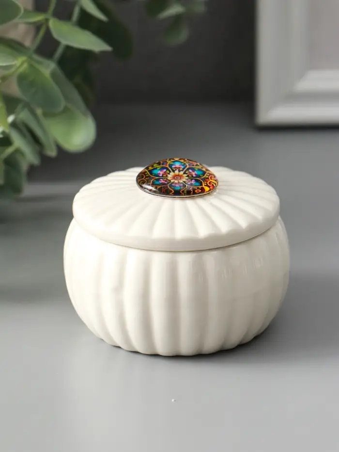 Шкатулка для украшений &laquo;Цветок-калейдоскоп&raquo;, с крышкой, белая, керамика, 7&times;7&times;5.3 см