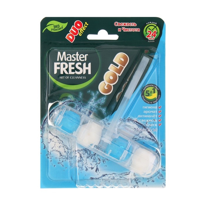 Блок для унитаза Master FRESH, DUO EFFECT 5в1 формула GOLD, морской, 1 шт Блок для унитаза Master FRESH, DUO EFFECT 5в1 формула GOLD, морской, 1 шт