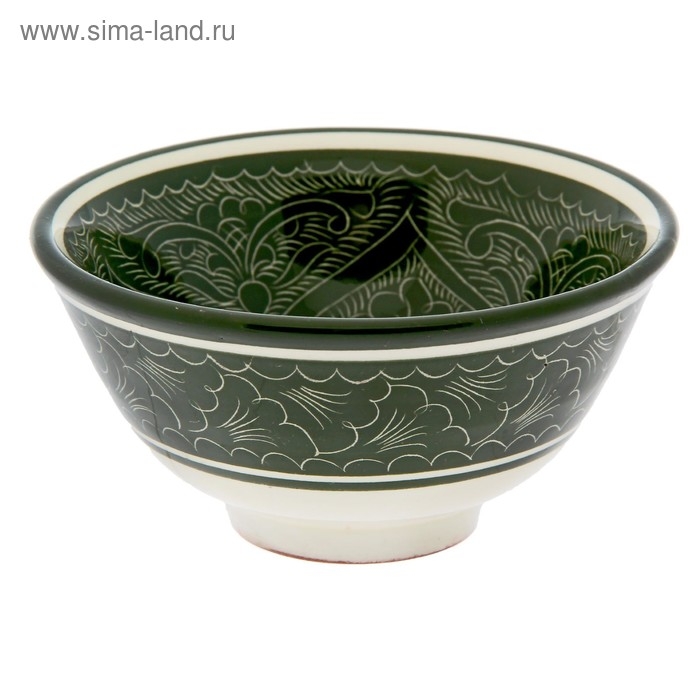 Пиала чайная Риштанская керамика Пиала чайная Риштанская керамика "Узоры" большая, зелёная, 11 см