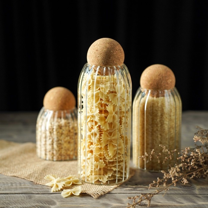 Банки стеклянные для хранения сыпучих продуктов «Эко», 3 предмета: 400/700/1000 мл, с пробковой крышкой Банки стеклянные для хранения сыпучих продуктов «Эко», 3 предмета: 400/700/1000 мл, с пробковой крышкой