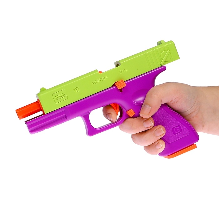 Пистолет детский «Глок», стреляет мягкими пулями, вылетают гильзы, автоматическая перезарядка Пистолет детский «Глок», стреляет мягкими пулями, вылетают гильзы, автоматическая перезарядка