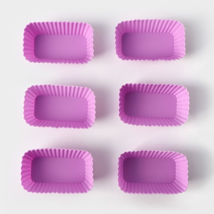 Набор форм для выпечки Доляна «Риб. Прямоугольник», силикон, 8×4,5×2,5 см, 6 шт, цвет сиреневый Набор форм для выпечки Доляна «Риб. Прямоугольник», силикон, 8×4,5×2,5 см, 6 шт, цвет сиреневый