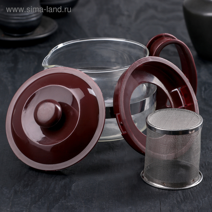 Чайник стеклянный заварочный «Бруно», 750 л, 16×11,5×13 см, с металлическим ситом, цвет коричневый Чайник стеклянный заварочный «Бруно», 750 л, 16×11,5×13 см, с металлическим ситом, цвет коричневый