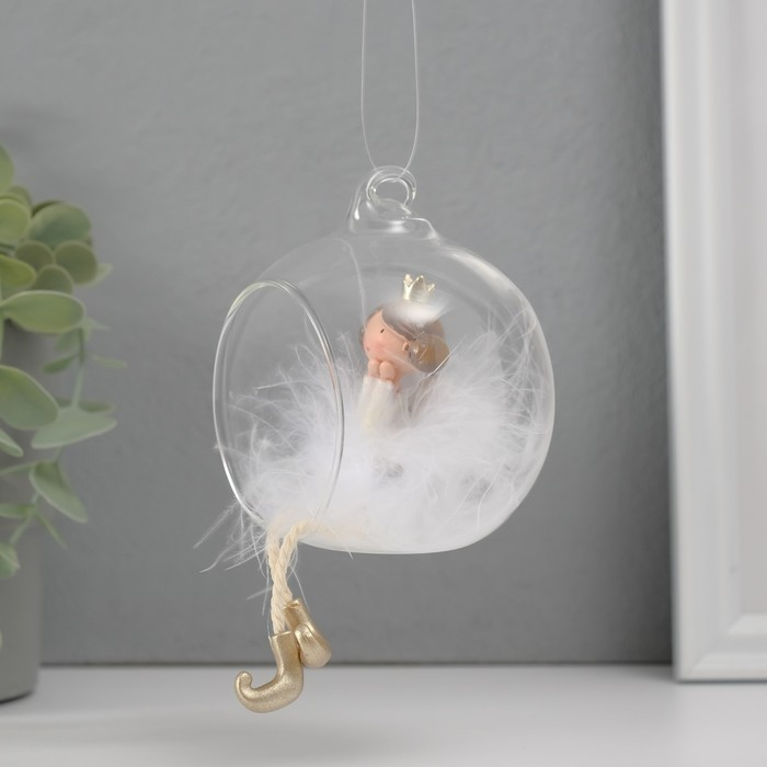 Сувенир полистоун "Ангелочек-принцесса пушок в шарике" 9х8,5х8,5 см