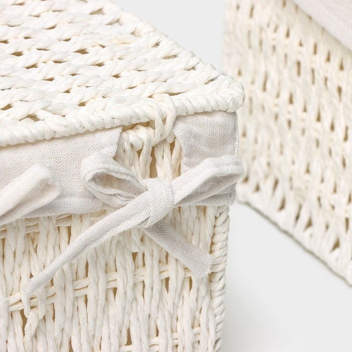 Набор интерьерных корзин ручной работы с крышкой LaDо́m, 2 шт, размер: 20×20×15 см, 25×25×18 см Набор интерьерных корзин ручной работы с крышкой LaDо́m, 2 шт, размер: 20×20×15 см, 25×25×18 см