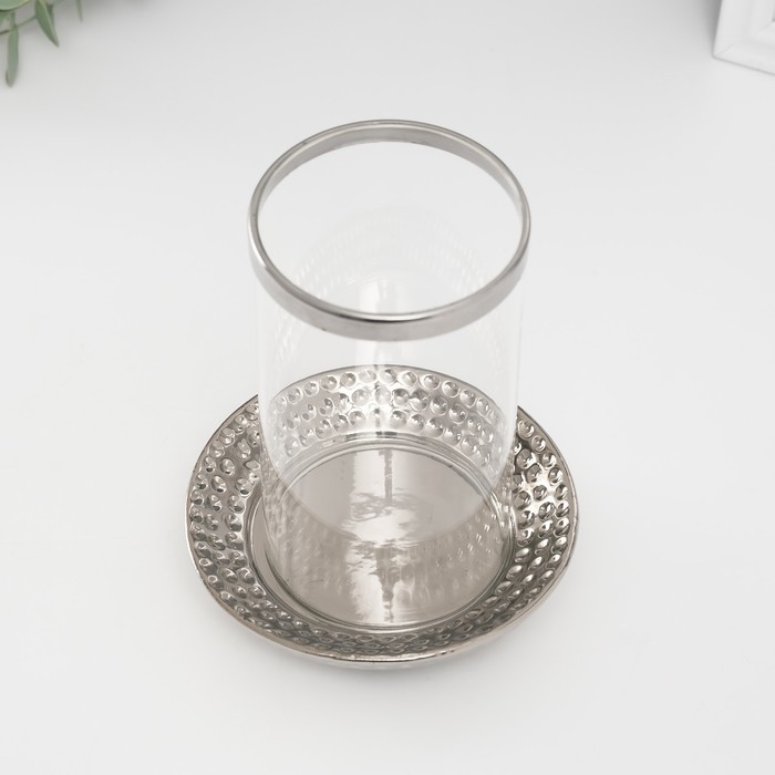 Подсвечник керамика, стекло на 1 свечу  Подсвечник керамика, стекло на 1 свечу "Моро" d=8 см серебро 12х12х17,2 см