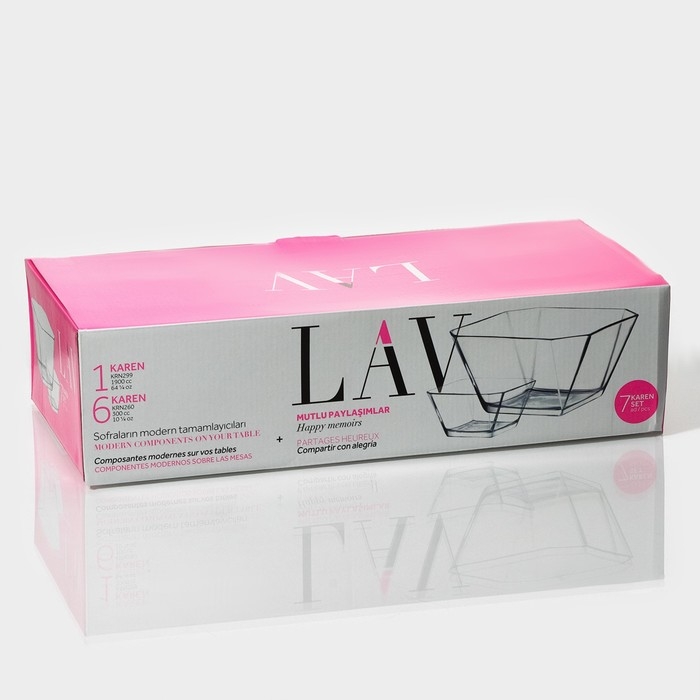 Набор стеклянных салатников Lav «Карен», 7 предметов: салатники 300 мл, d=10,6 см (6 шт), салатник 1,9 л, d=19,6 см (1 шт)