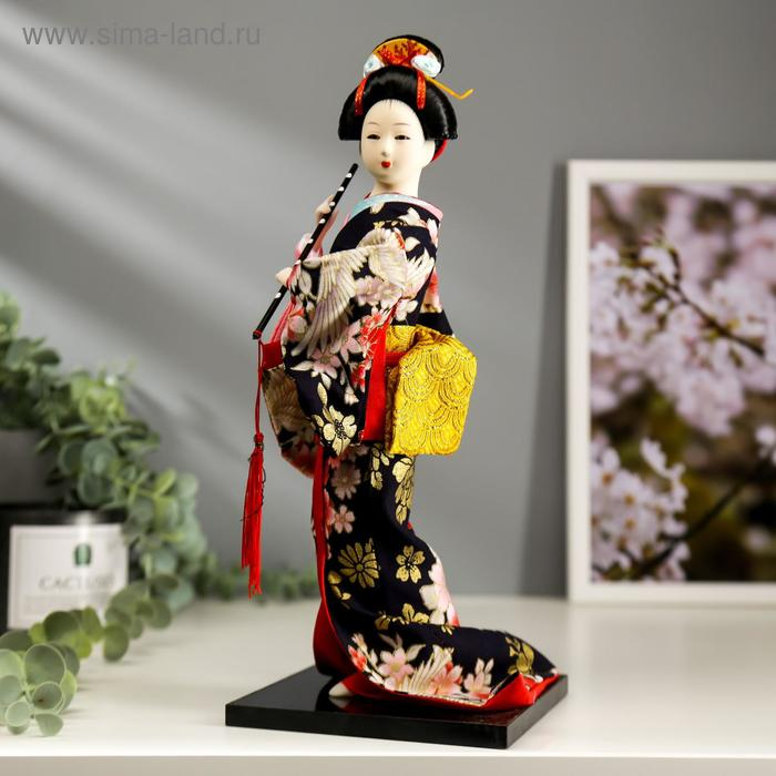 Кукла коллекционная Кукла коллекционная "Японка в цветочном кимоно с флейтой" 30х12,5х12,5 см