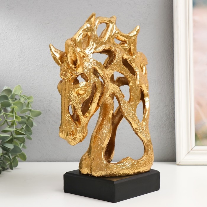 Сувенир полистоун бюст Сувенир полистоун бюст "Голова коня - Ажур" золото 9,7х19х26 см