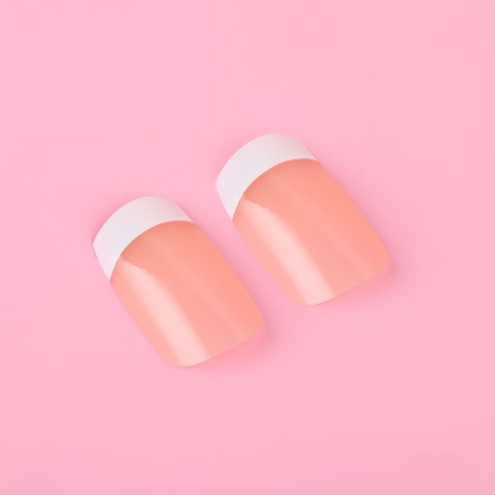 Накладные ногти, 24 шт, с клеевыми пластинами, форма мягкий квадрат, цвет бежевый/белый Накладные ногти, 24 шт, с клеевыми пластинами, форма мягкий квадрат, цвет бежевый/белый