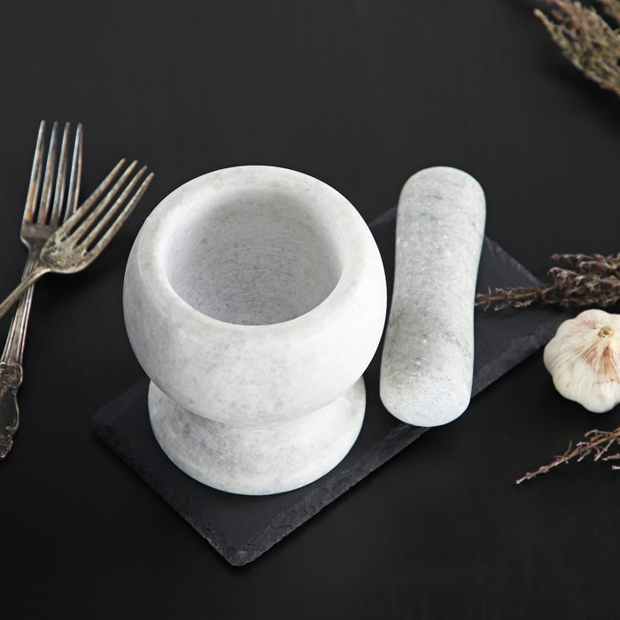 Ступка с толкушкой Magistro «Мрамор», натуральный камень, цвет белый Ступка с толкушкой Magistro «Мрамор», натуральный камень, цвет белый