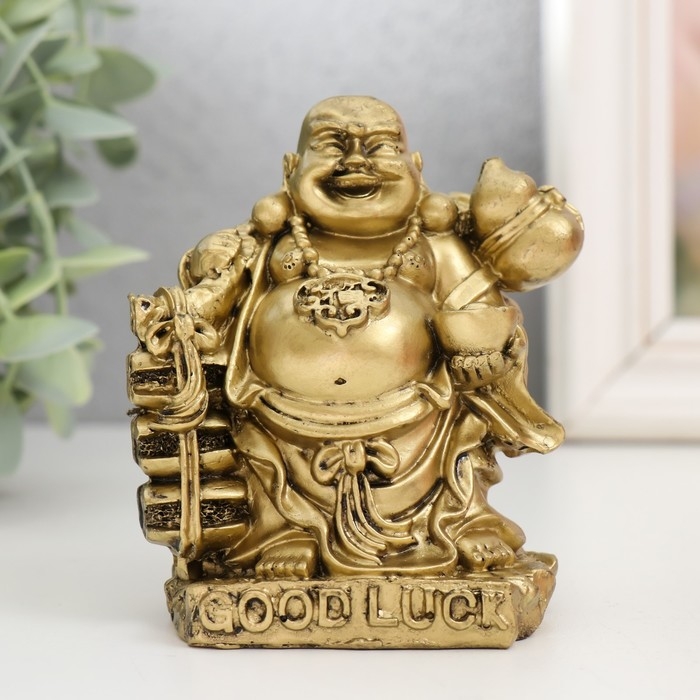 Нэцкэ полистоун под бронзу Нэцкэ полистоун под бронзу "Хотей с чашей. Удача" 6х8х9,5 см