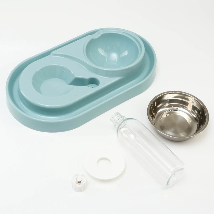 Миска двойная с автопоилкой (съёмная бутылка) 40,5 х 23 х 25 см, голубая Миска двойная с автопоилкой (съёмная бутылка) 40,5 х 23 х 25 см, голубая