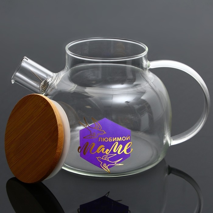Чайник стеклянный заварочный с бамбуковой крышкой «Маме», 1000 мл Чайник стеклянный заварочный с бамбуковой крышкой «Маме», 1000 мл