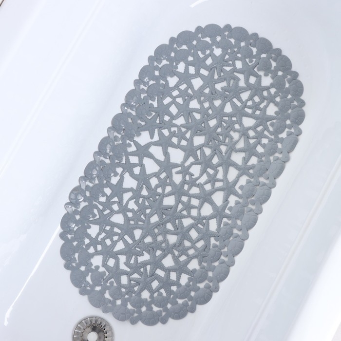 Коврик противоскользящий в ванну на присосках Доляна «Прибрежье», 38×66 см, цвет серый Коврик противоскользящий в ванну на присосках Доляна «Прибрежье», 38×66 см, цвет серый
