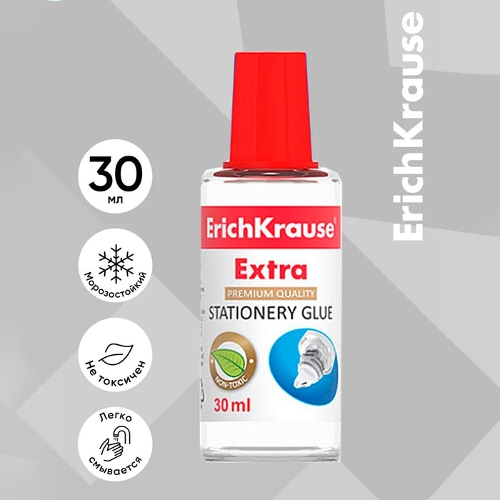 Клей канцелярский ErichKrause, 30 мл, с пластиковым аппликатором, подходит для бумаги, картона и ткани, морозостойкий