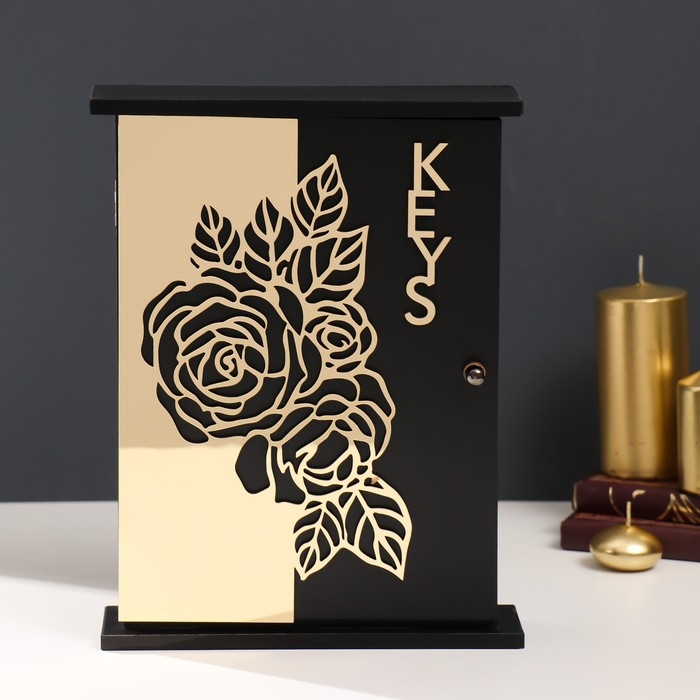 Ключница дерево Ключница дерево "Розы" чёрная, зеркальная 6х22,3х29,5 см