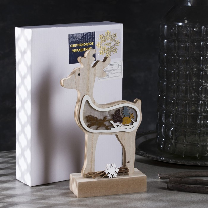 Светодиодная фигура «Олень» 12 × 23 × 5 см, дерево, батарейки АААх2 (не в комплекте), свечение тёплое белое