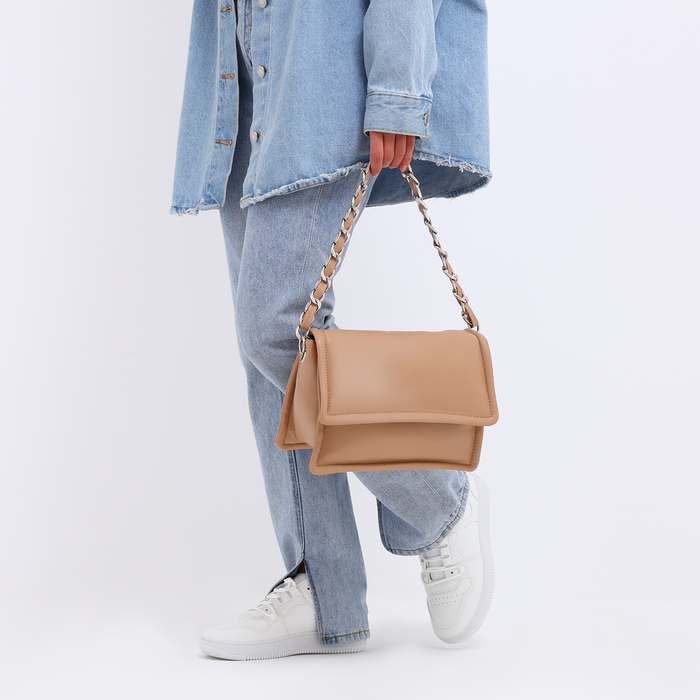 Сумка-мессенджер на клапане, 2 ремня, цвет тёмно-бежевый