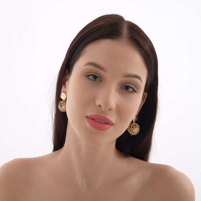 Серьги с жемчугом «Шар плетёный» гнездо, цвет белый в золоте Серьги с жемчугом «Шар плетёный» гнездо, цвет белый в золоте