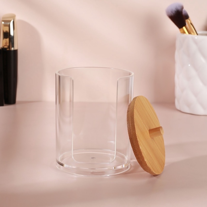 Органайзер для ватных дисков «BAMBOO», с крышкой, 7 × 7 × 10,1 см, цвет прозрачный/коричневый Органайзер для ватных дисков «BAMBOO», с крышкой, 7 × 7 × 10,1 см, цвет прозрачный/коричневый