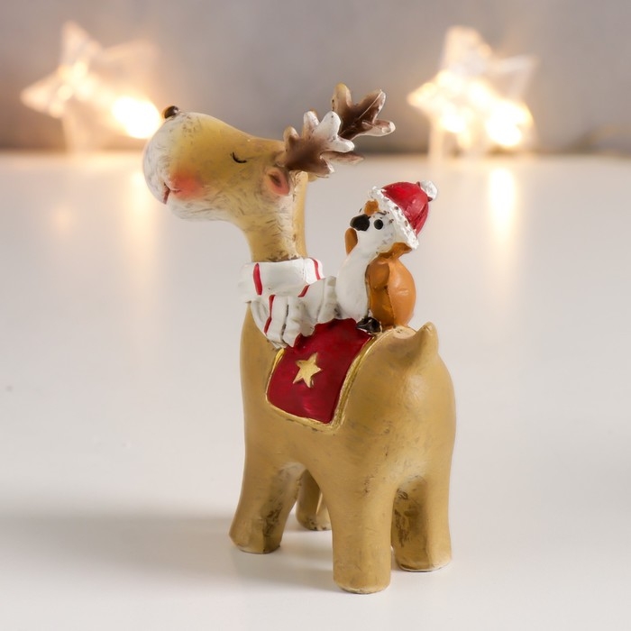 Сувенир полистоун Сувенир полистоун "Новогодний олешка с птенчиком на спине" МИКС 9х6,5х3 см