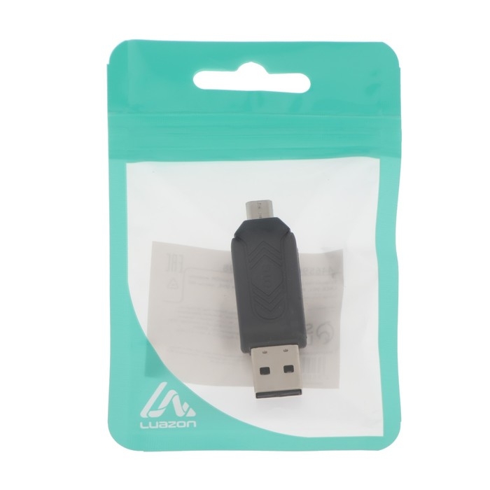 Картридер-OTG Luazon LNCR-001, подключение microUSB и USB, слоты SD microSD, черный Картридер-OTG Luazon LNCR-001, подключение microUSB и USB, слоты SD microSD, черный