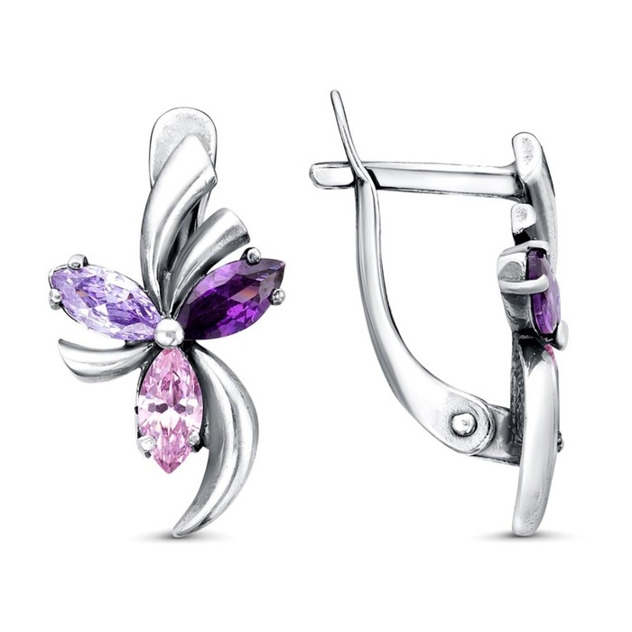 Серьги «Вихрь» цветок, посеребрение с оксидированием, цвет фиолетовый Серьги «Вихрь» цветок, посеребрение с оксидированием, цвет фиолетовый