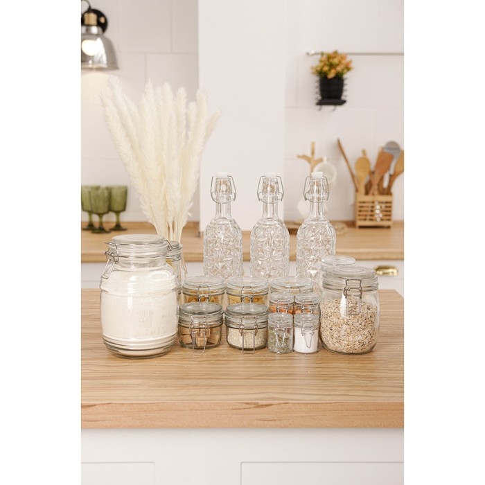 Банка стеклянная для хранения сыпучих продуктов Доляна «Оптима», 50 мл, 6,5×4,5×6 см, с бугельным замком