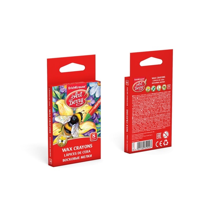 Мелки восковые 8 цветов ErichKrause ArtBerry, диаметр 7 мм, на основе пчелиного воска, европодвес Мелки восковые 8 цветов ErichKrause ArtBerry, диаметр 7 мм, на основе пчелиного воска, европодвес