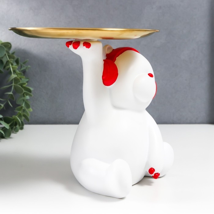 Сувенир полистоун подставка Сувенир полистоун подставка "Белый медвежонок в красных наушниках" d=17 см 18х12х15,5 см