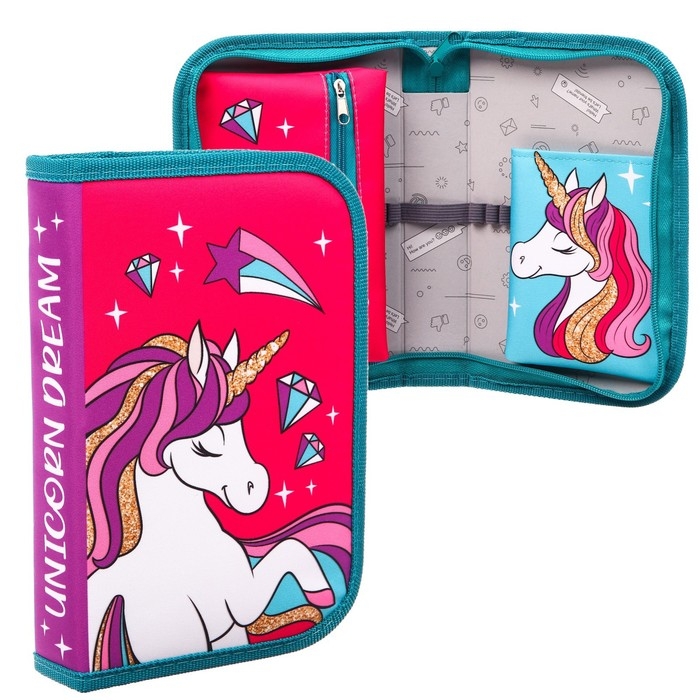 Пенал каркасный, 1 секция, 140х210х40 мм, откидной карман, тканевый, Минни Маус и единорог Пенал каркасный, 1 секция, 140х210х40 мм, откидной карман, тканевый, Минни Маус и единорог