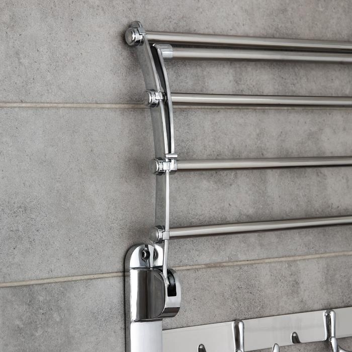 Полка откидная с держателем полотенец, 4 двойных крючка, 59,5×26×14 см, цвет хром Полка откидная с держателем полотенец, 4 двойных крючка, 59,5×26×14 см, цвет хром