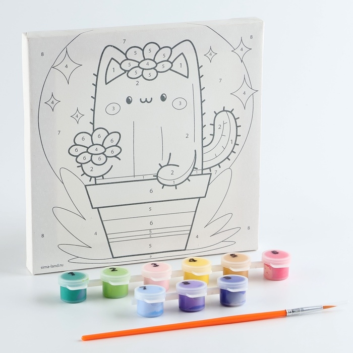 Картина по номерам на холсте с подрамником для детей «Забавный кактус», 17 х 17 см Картина по номерам на холсте с подрамником для детей «Забавный кактус», 17 х 17 см