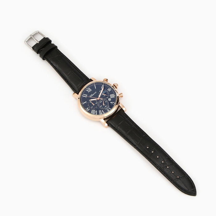 Часы наручные мужские, с календарем, хронографом, d-4.4 см, ремешок l-24 см, черный